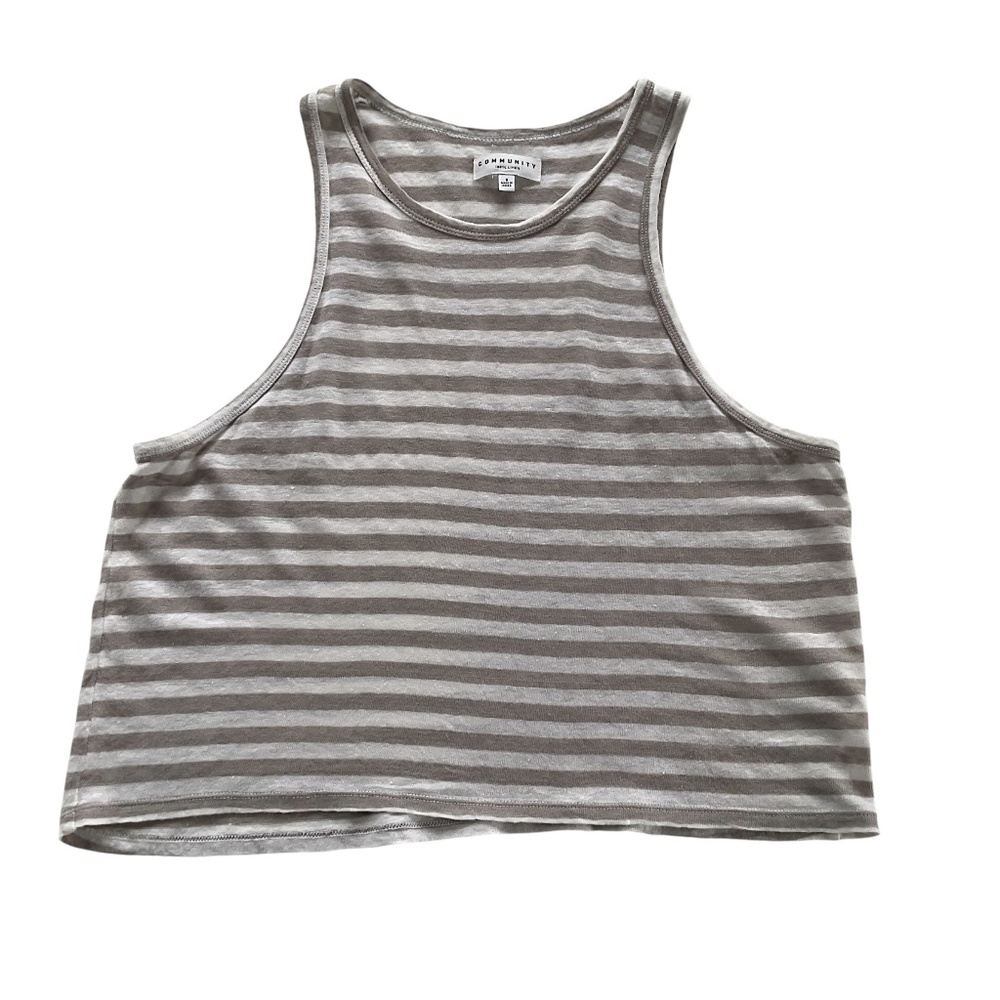 Community Aritzia 100% Linen Striped High Neck Tank Top Sz S Earthy Boho Chic